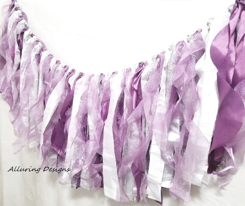 Silver Sequin Purple White Garland Banner Photo Prop Backdrop Cake Smash Curtain Valance Wedding Birthday Reception Event Party Anniversary