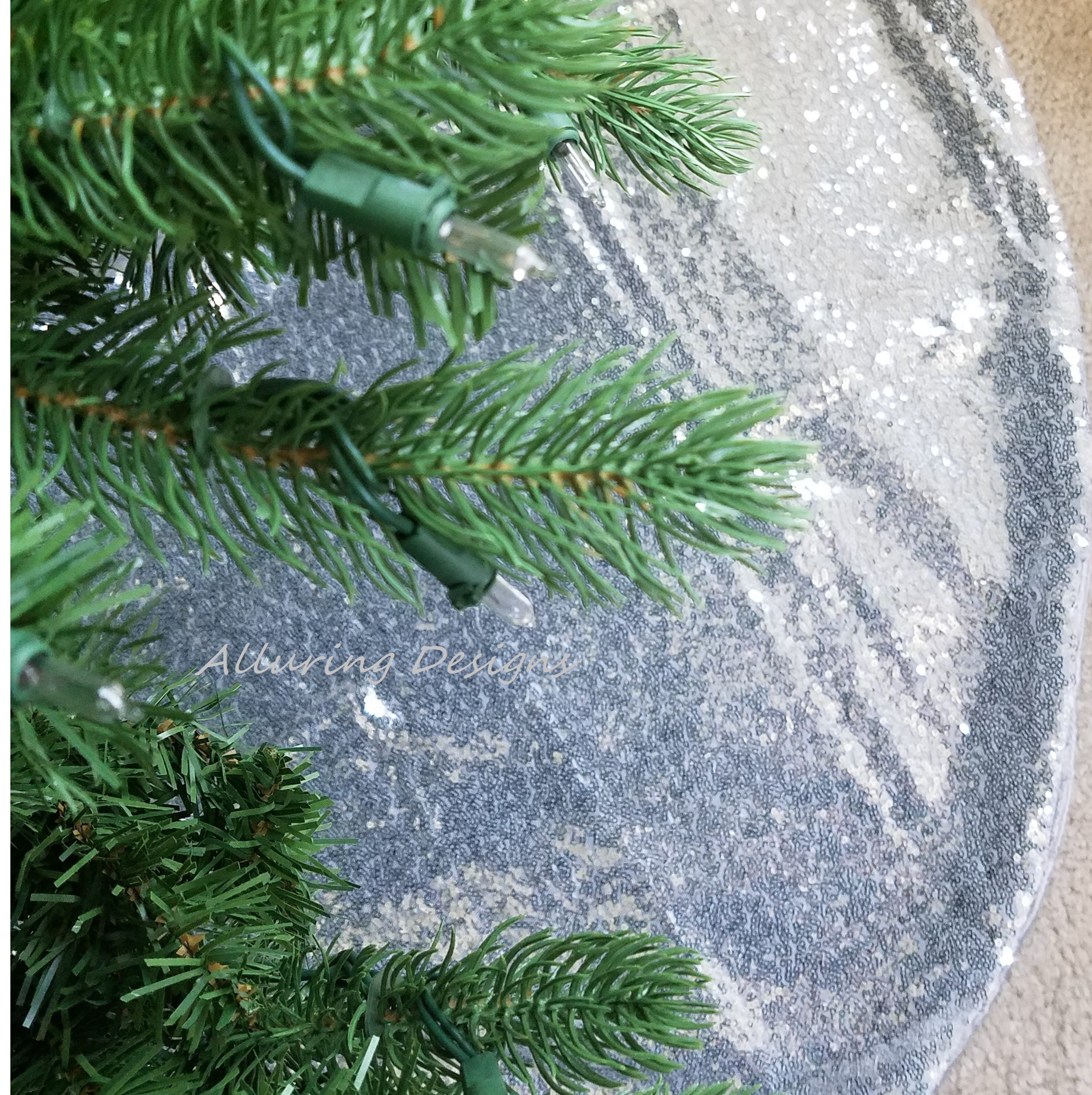 Sequin Tree Skirt Silver Holiday Christmas Tree Skirt Sparkly Etsy UK