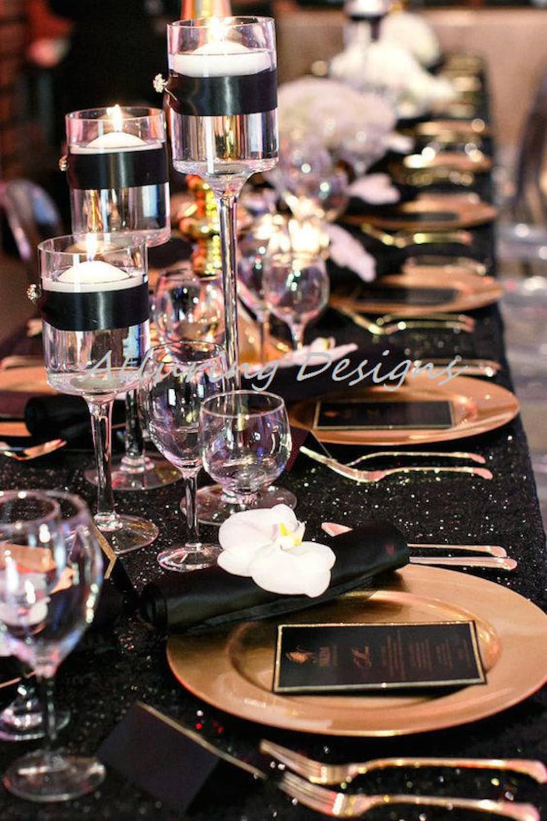 Black Sequin Linens Tablecloth Runner Overlay Wedding Event Party Anniversary Shower Bridal