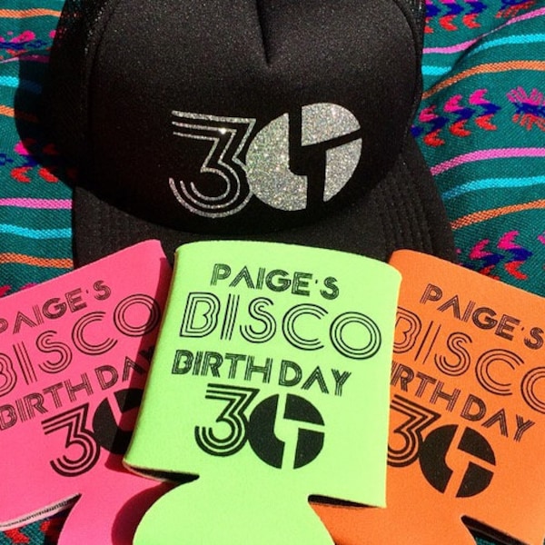 Disco Biscuits Birthday Can Coolers & Glitter Hat