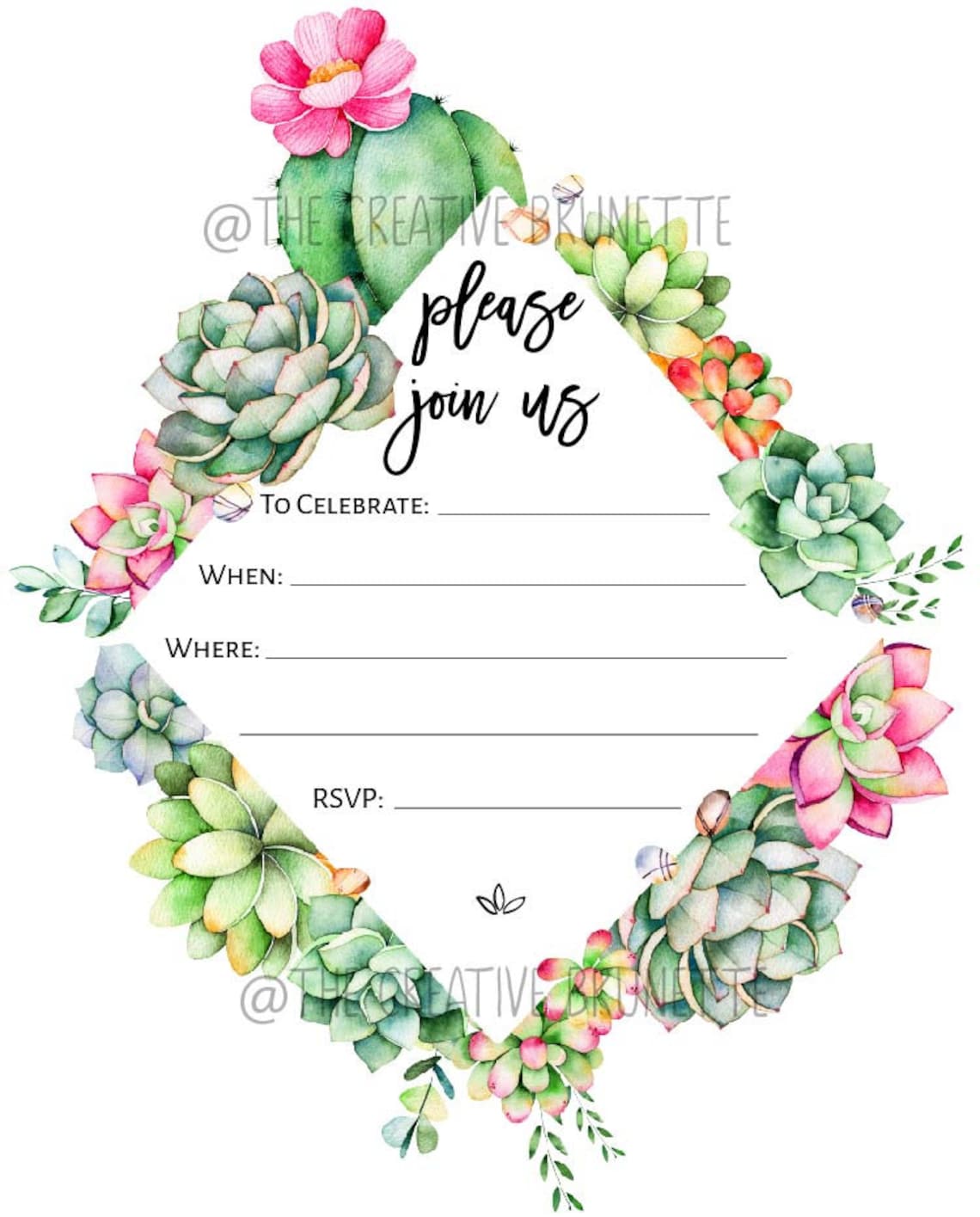 Birthday Invitation, Succulent Invitation, Invitation Template ...
