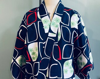 Vintage bawełniany kimono yukata w kwiaty, japoński letni szlafrok boho