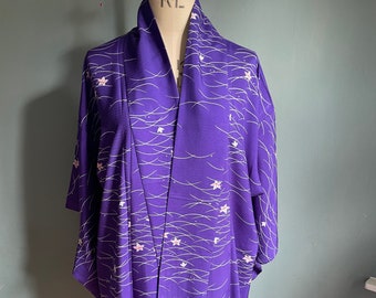 Silk Kimono Vintage Kimono Summer Kimono (usumono) Deep Purple ground with Blossoms