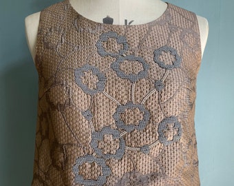 Hand made couture silk beaded top by EL Atelier fully lined and hand beaded. Rose madder/gunmetal beading detail Size 42 /10