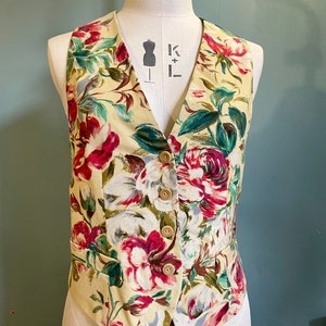 Colete vintage de lã floral KENZO - Estampa de rosas de inverno, tamanho 10-14