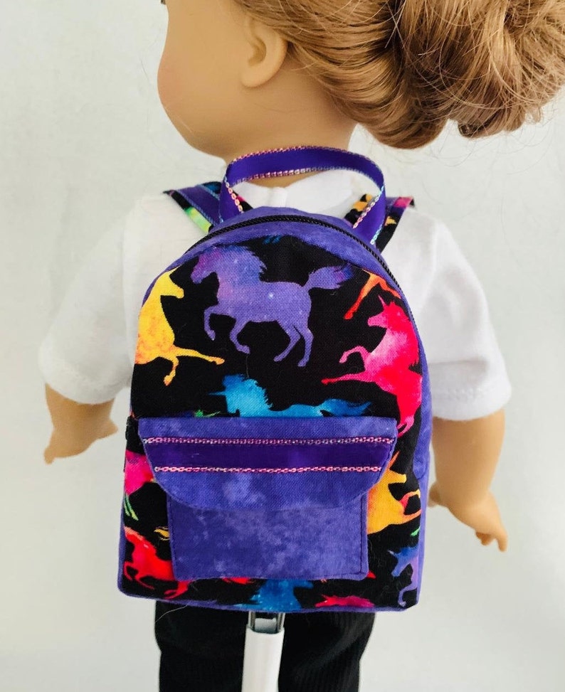 15-18 in 15 inch Build a Bear backpack fits Our Generation doll American Girl doll accessories AG doll backpack in rainbow unicorn print