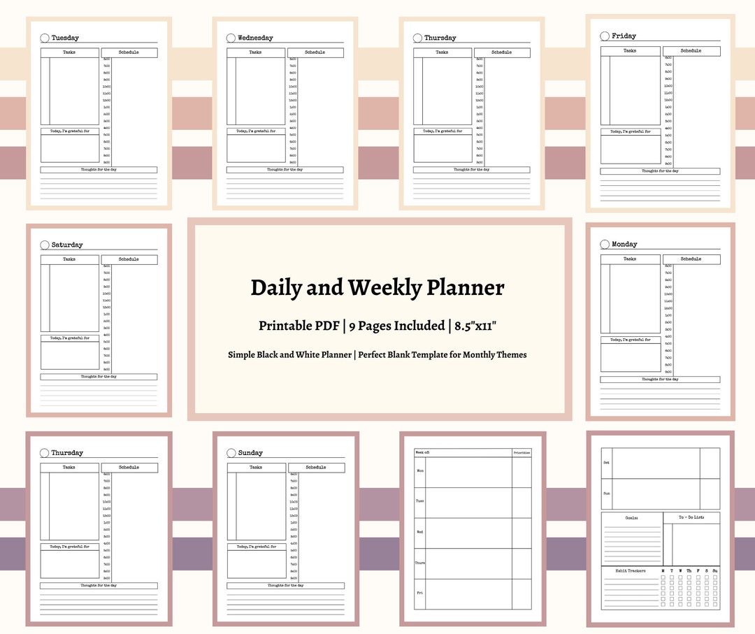 Printable Weekly Planner PDF Daily Planner Printable PDF 3 Sizes - Etsy
