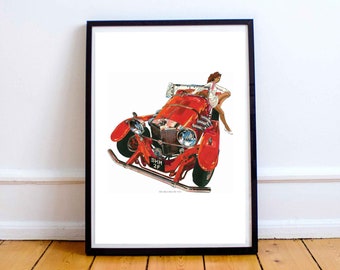 Girl and the Red Car Signed Print - FREE UK DELIVERY