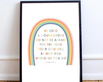 Joshua 1:9 Bible Verse Children's Rainbow Print - FREE UK DELIVERY