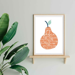 Fruit of the Spirit Galatians 5 v 22-23 Pear Print FREE UK DELIVERY Coral