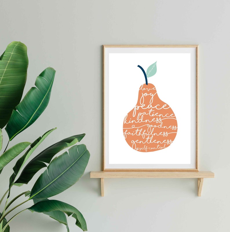 Fruit of the Spirit Galatians 5 v 22-23 Pear Print FREE UK DELIVERY Coral