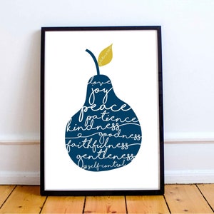 Fruit of the Spirit Galatians 5 v 22-23 Pear Print FREE UK DELIVERY Navy