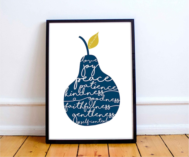 Fruit of the Spirit Galatians 5 v 22-23 Pear Print FREE UK DELIVERY Navy