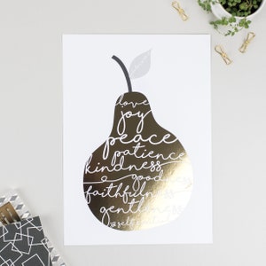 Gold Foil Fruit of the Spirit - Galatians 5 v 22-23 Pear Print - FREE UK DELIVERY