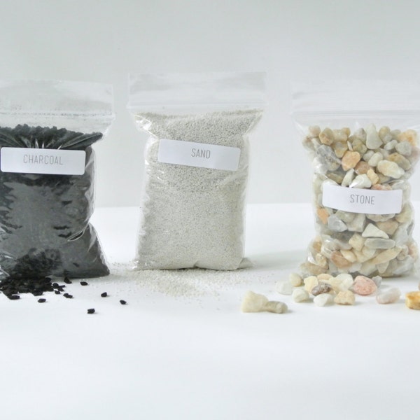 Terrarium Supply 3 Pack - Sand, Stone and Charcoal (For Small Terrariums), DIY, Terrarium Kit, Succulent, Plants, Cactus, Supplies