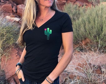 Serape cactus cuello en V para mujer