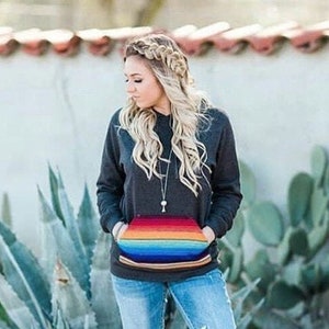 Hoodie sweatshirt with serape pocket - women&#39;s