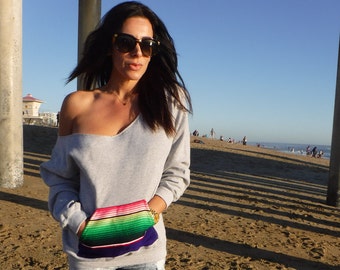 Off the shoulder sweatshirt with serape pocket (unisex cut)