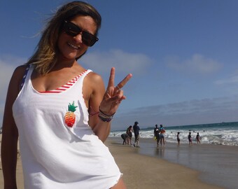 Camiseta sin mangas con calcomanía de piña y sarape