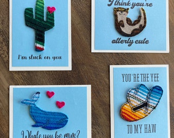 2 in 1 gift: Punny greeting cards with removable patches made of authentic serape