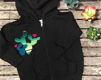 Baby zip up hoodie with serape cactus