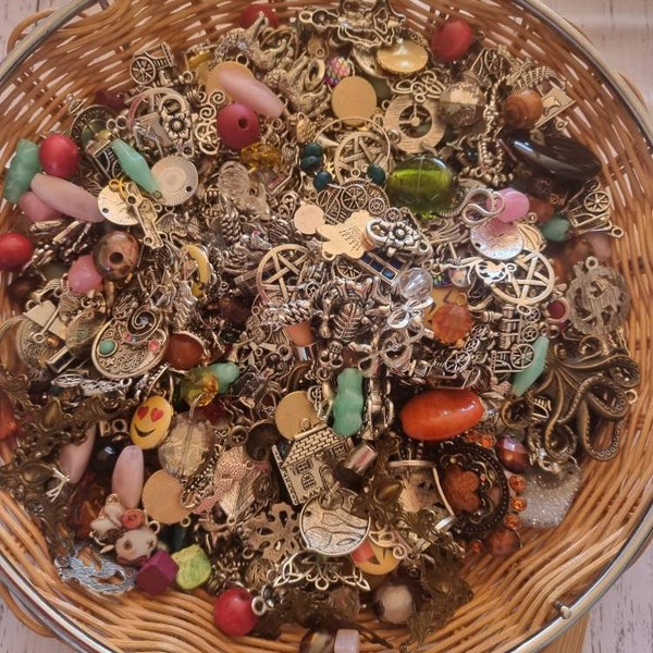 Mystery Charms and beads confetti scoop. Charm divination, jewlery making, embellishments for junk journals and card making. Lucky dip.