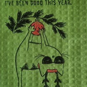 Naughty Cat Christmas tea towel 100% cotton waffle weave towel.