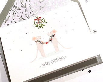 Mistletoe Christmas Card, Love Christmas card, Girlfriend, Boyfriend Card, Couple Christmas card, Anniversary Christmas card, Mouse Card
