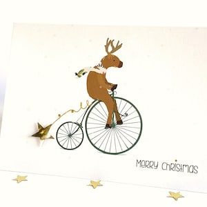 Biglietto di Natale per tornare a casa, Biglietto di Natale divertente, Biglietto di Natale con renne e bicicletta d&#39;epoca, Biglietto di Natale con ciclista, Biglietto di Natale per nipote, bambino, ragazzo