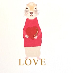 Love Card, Valentine Card for Husband, Cute Prairie Dog With Sweater And Red Big Heart, Boyfriend, Happy Cute Animal Valentine's Day Card