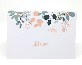 Mum or Mom Birthday Card, Floral Happy Bday Card, Botanical Mothers Day Card,  Floral Mothers Day Card,  Spring Flowers Card For Mom, Mum