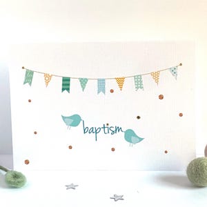 Carte de baptême pour garçon – Carte de voeux de baptême personnalisée avec oiseaux et bruants. Faire-part de baptême/baptême