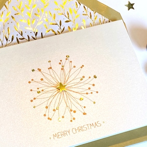 Cartes de Noël élégantes, carte de Noël minimaliste, belles cartes de Noël. Carte de luxe, carte de Noël unique flocon de neige en cuivre