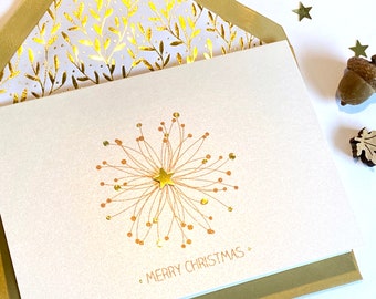 Elegant Christmas Cards, Minimalistic Christmas Card, Beautiful Christmas cards. Luxury Card, Christmas Unique Card Snowflake in Copper