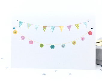 Bunting Flags Birthday Card, Happy Birthday Garland Card, Birhtday Greeting Card, Happy birthday bunting flags,Cute bunting flag with letter