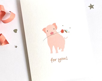 Piglet Cute Card, Piggy Birthday Card, Cute Mother's Day Card, Friendship Card, Animal Lovers Card, Sweet Card for Boyfriend, Mother, Sister