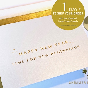 Biglietto di auguri di buon anno, biglietti di auguri di capodanno, coriandoli di buon anno, tempo di nuovi inizi, auguri di capodanno, scintillante, ispirazione, carta luccicante