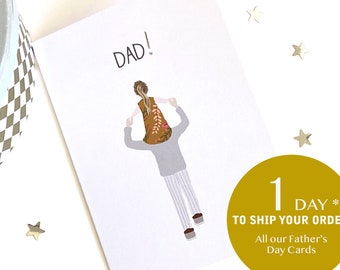 Father and daughter Card. Father's Day Card . Girl on Dad's shoulders Card . Love you dad card . Modern Card for Dad. Birthday Card for Dad