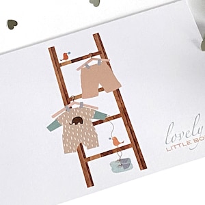New Baby Card . Baby Shower Invitation . New Baby Announcement . Baby Greeting Card . Baby boy 's clothes * Personalized it with baby's name