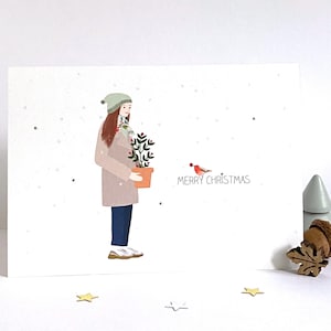 Biglietto di Natale per amici, biglietto di Natale per amanti delle piante, biglietto di Natale per pettirosso, migliore amico, amici speciali, biglietto di Natale per amicizia per lei