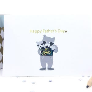 Tarjeta del Día del Padre de mi hijo, Tarjeta del Mapache #1 para papá, Tarjeta del Mejor Papá Animal, Tarjeta Linda para Padre e Hijo, Tarjeta Divertida para Papá