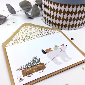 Woodland Christmas Cards, Forest Animals Picking Tree,  Woodlands Animals, Friends Christmas Card, Bear, Squirrel, Robin, **EXTRA FESTIVE**