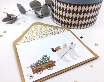 Woodland Animals Christmas Card, Festive Friends, Foil Details
