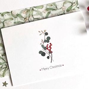 Elegante biglietto di Natale minimalista, biglietto di eucalipto e bacche, biglietto di Natale botanico, biglietto di Natale per gli amanti delle piante, biglietto di piante invernali