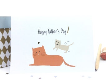 Roligt kattpappa fars dag-kort, katt- och kattungeillustration