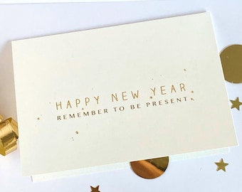 Carte de bonne année, carte de nouvel an confettis, carte de bonne année moderne, carte de nouvel an attention, carte de nouvel an motivante avec message or