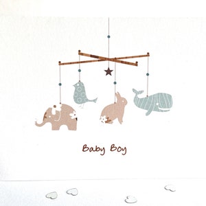 Gepersonaliseerde dieren mobiele nieuwe babykaart, speciale baby shower uitnodigingen, nieuwe babyaankondiging, kinderkamer mobiele babykaart