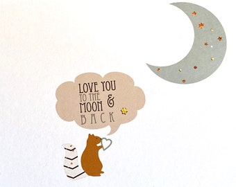 Love you to the moon and back card,  Love Card for boyfriend, girlfriend, wife, husband, Valentines Cards,  Anniversary cards, Cute Squirrel