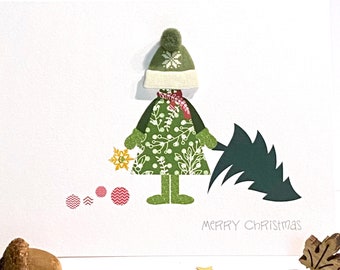 Personalized Christmas Card for Little Daughter, Niece,Granddaughter,Unique christmas cards, Special Christmas Card,Christmas girl with tree