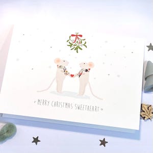 Kerstkaarten . Feestdagen kaarten . Unique Christmas cards . Holiday cards . Funny Christmas card . Mice and mistletoe